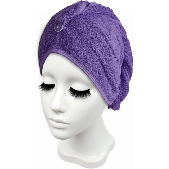 Cotton Hair Towel Wrap 28x11 Large Pack of 2 Women Girls Purple - Picture 5 of 5